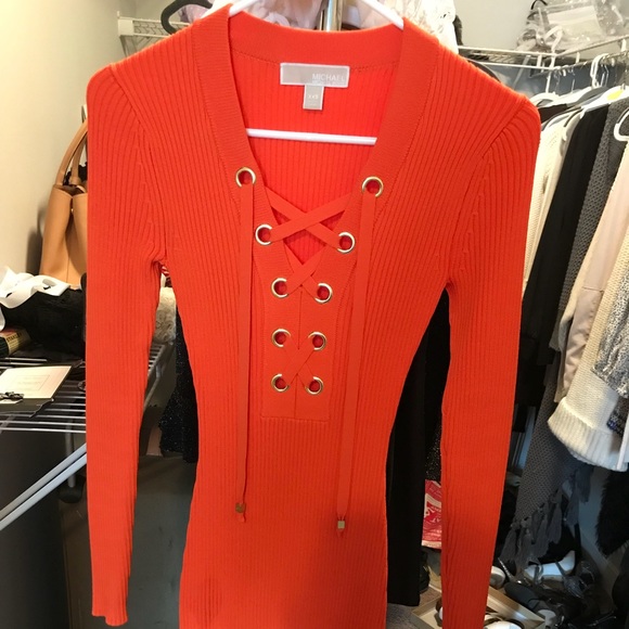 Michael Kors | Dresses | Michael Kors Laceup Ribbed Dress In Orange |  Poshmark